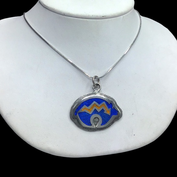 🌺Vintage Native American Sterling & Enamel Necklace - Picture 1 of 16